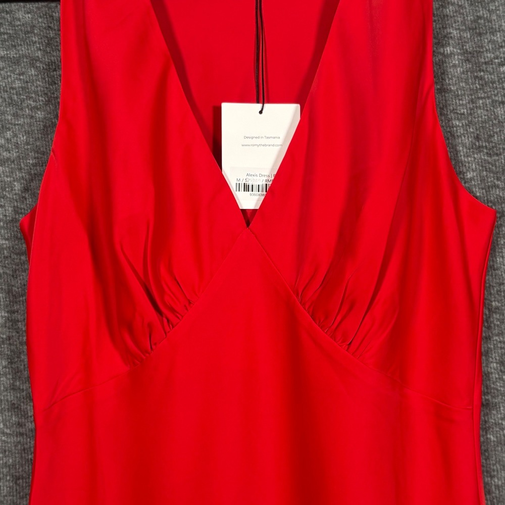 ROMY The Brand Alexis Dress Red V-Neck Ruched Bust Sleeveless Maxi Womens Medium - Picture 6 of 13